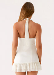 Lets Pretend Halterneck Mini Dress - Cream