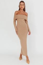 Winter Wonder Off-Shoulder Knit Maxi Dress Mocha