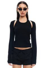 LIONESS Sculpted Long Sleeve Tank Top Onyx