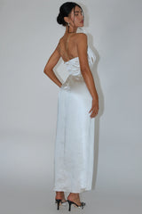 Emanuella Chain Strap Satin Midi Dress Champagne