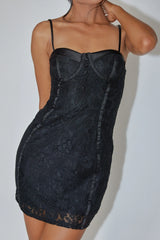 Take A Risk Lace Satin Trim Mini Dress Black