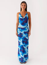 Another Life Chiffon Maxi Skirt - Turquoise Floral