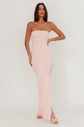 Just Friends Strapless Ruffle Maxi Dress Light Pink