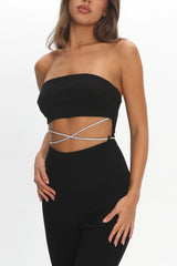 Nohemi Strapless Diamante Jumpsuit Black