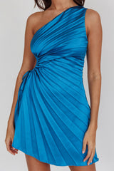 Glow Ray One-Shoulder Pleat Dress Teal
