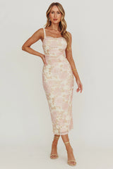 Persia Bodycon Midi Dress Pink Multi