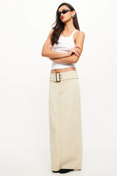 LIONESS Uma Denim Midi Skirt Ecru