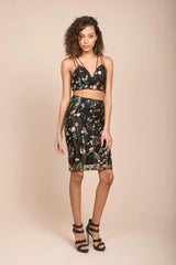 Halston Crop Top and Skirt Set Black