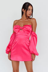 Lilly Off-Shoulder Bow Mini Dress Pink