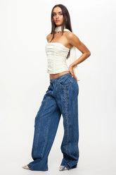 LIONESS Daydream Tie-Up Jeans Blue Denim