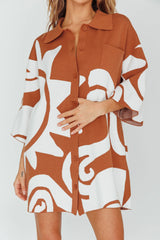 Nalani Button Up Knit Shirt Dress Chocolate/Beige