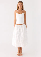 Aphira Tiered Midi Skirt - White