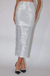 It Girls Sequin Maxi Skirt Silver