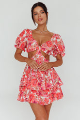 Orianthi Cut-Out Waist Mini Dress Floral Pink