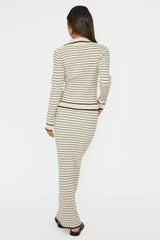 Solar Flare Ribbed Knit Maxi Skirt Stripe Oat