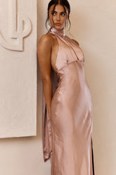 Lunar Eclipse Halterneck Satin Midi Dress Dusty Pink