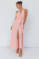 Spring Feels Halterneck Belt Maxi Dress Peach