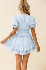 Nerissa Puff Sleeve Shirred Waist Dress Spotty Blue