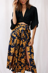 Rivera Deep V Waist Tie Top Black