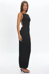 Yindi Backless Boat Neck Maxi Dress Black