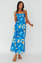 Nerida Twist Back Maxi Dress Print Blue