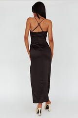 Salma Lace V-Neckline Midi Dress Black
