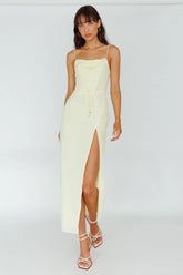 Ryanna Laced Bodice Split Midi Dress Yellow