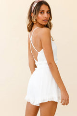 We The Free Shirred Waist Frill Trim Romper White