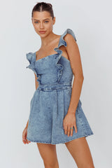 Nola Flared Ruffle Romper Denim