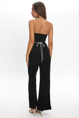 Nohemi Strapless Diamante Jumpsuit Black