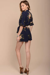 Jade Floral Boho Romper Navy