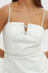 Xharia Diamante Trim Mini Dress Off White