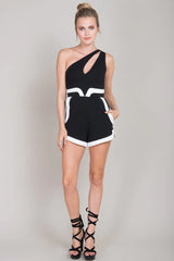 Noelle Asymmetrical Party Romper Black