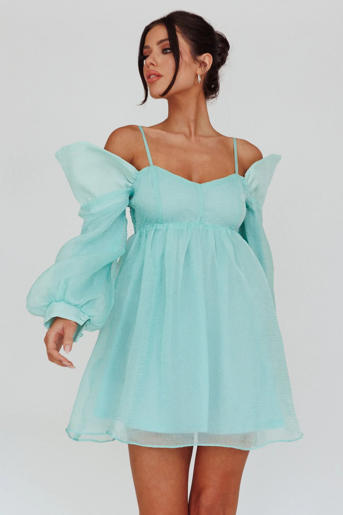Yasi Long Sleeve Babydoll Mini Dress Mint