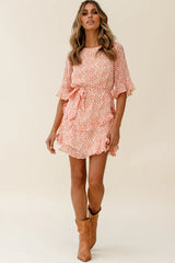 Wife Me Crew Neck Ruffle Insert Dress Polka Dot Orange