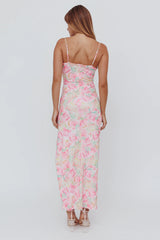 Catriona Split Ruffle Midi Dress Floral Yellow