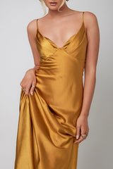 Infinity Pintuck Bust Midi Dress Mustard