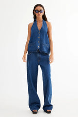 LIONESS Hills Halter Top Dark Denim