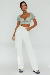 Sweet Romance Sweetheart Neckline Crop Top Floral Sage