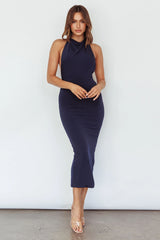 Caden Backless Halterneck Dress Navy