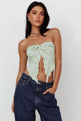 Lulu Strapless Crop Top Lime/Pink