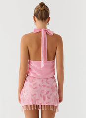 Hollie Sequin Cowl Top - Pink