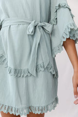 Talitha Waist Tie Lace Trim Dress Sage