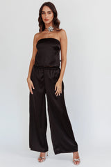 Panama Beach Wide Leg Satin Pants Black