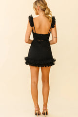 Kaley Layered Frill Hem Textured Dress Black