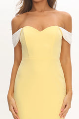 Freesia Off Shoulder Bodycon Midi Dress Lemon