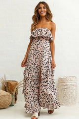 Zulu Frill Bust Front Split Maxi Dress Animal Print Mocha