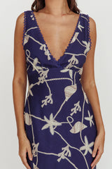 Miss Divine V-Neck Ocean Maxi Dress Blue