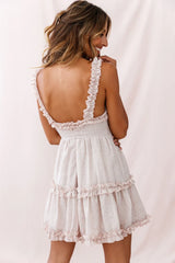 Be Mine Ruffle Strap Tie-Knot Dress Beige