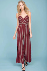 Kallie Striped Jumpsuit Wine